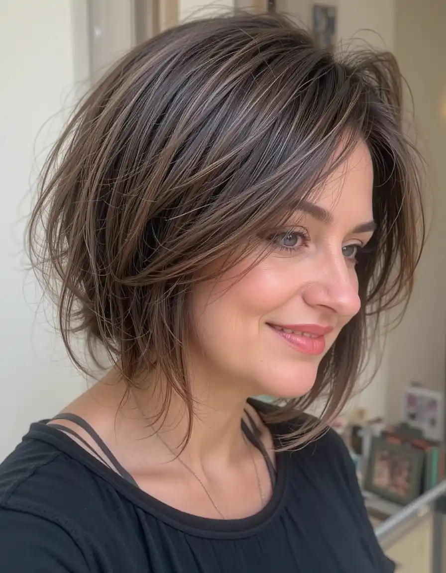 Wispy Side-Parted Bob to Soften the Jawline Wispy Side-Parted Bob to Soften the Jawline